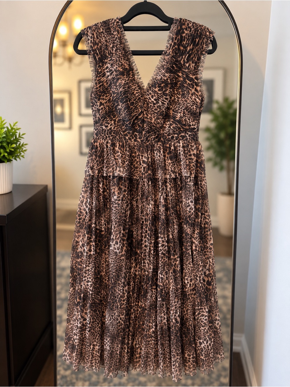 AllSaints Brown Leopard-Print Sleeveless V-Neck Midi Dress